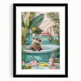 Bathroom Canvas Art - Playful Otter in Tropical Bathtub Scene