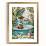 Bathroom Canvas Art - Playful Otter in Tropical Bathtub Scene