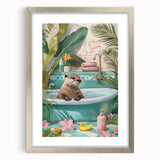 Bathroom Canvas Art - Playful Otter in Tropical Bathtub Scene