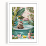 Bathroom Canvas Art - Playful Otter in Tropical Bathtub Scene