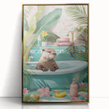 Bathroom Canvas Art - Playful Otter in Tropical Bathtub Scene