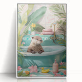 Bathroom Canvas Art - Playful Otter in Tropical Bathtub Scene