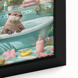 Bathroom Canvas Art - Playful Otter in Tropical Bathtub Scene