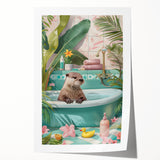 Bathroom Canvas Art - Playful Otter in Tropical Bathtub Scene