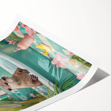 Bathroom Canvas Art - Playful Otter in Tropical Bathtub Scene