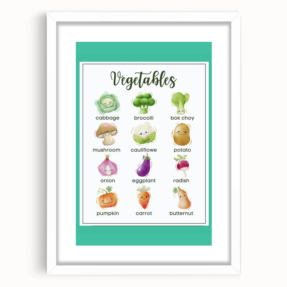 Vegetables Chart - Kids Educational Wall Art Healthy Food Print