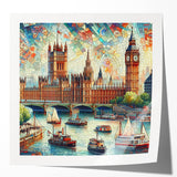 Extra large rolled print of London scenery with vibrant floral accents, ideal for art wall dining room.
