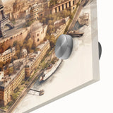Large abstract wall art depicting Paris scenery in muted earth tones on acrylic glass, suitable for dining room ambiance.