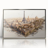 Large acrylic print of Paris scenery in muted colors, framed in silver, suitable for modern art wall decor.