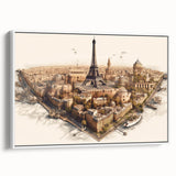 Vintage poster art of Paris with colorful accents on extra large framed canvas, suitable for living room decor.