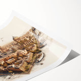 Extra large rolled print featuring line art flowers in soft hues, ideal for large living room wall art.