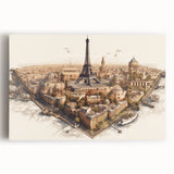 Black and white photograph of Paris streets on stretched canvas, ideal for kitchen wall art or bedroom ambiance.