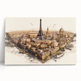 Large black and white art of Paris scenery on stretched canvas, ideal for kitchen wall art.