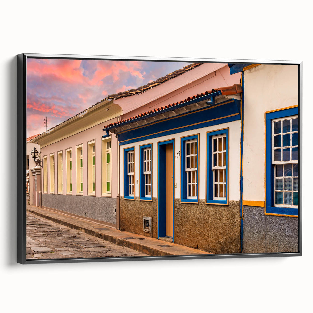 Black and white landscape art painting of a Brazilian scene on framed canvas, ideal for bedroom wall decor.