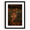 Extra large abstract art print with vibrant autumn hues on textured canvas, framed in black, ideal for living room decor.