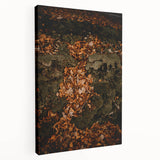 Autumn-themed landscape on a large stretched canvas, featuring warm orange and red tones, ideal for kitchen wall art.