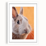 Abstract art print depicting spring season in pastel shades, framed in white, suitable for bedroom or dining room decor.