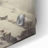 Large abstract wall art in cool blue and white tones on acrylic glass, depicting a winter scene.