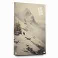Large abstract wall art depicting a winter scene in muted blue and white tones on acrylic glass.