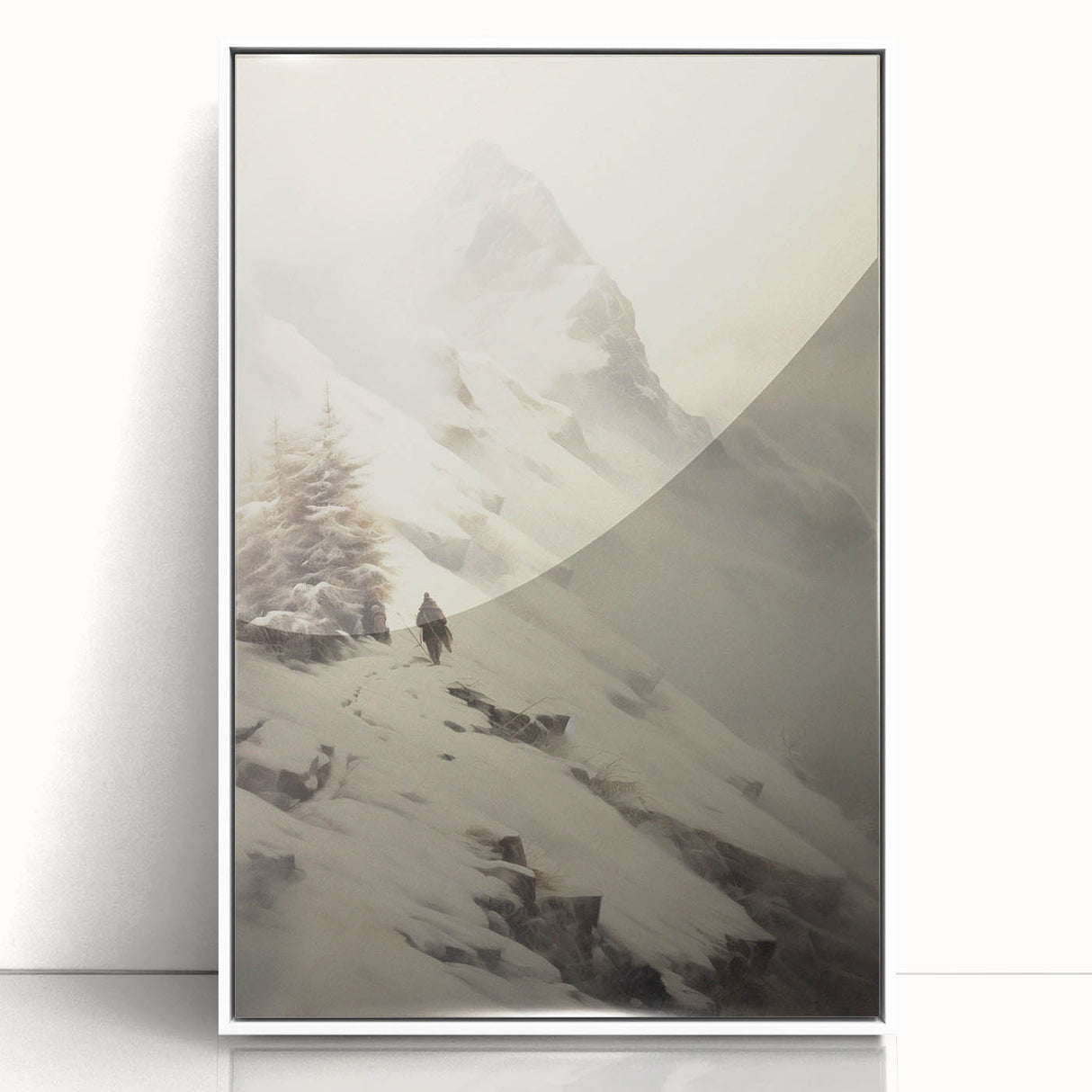 Art deco poster featuring a winter scene with muted blue and white tones on framed acrylic, ideal for nursery wall decor.