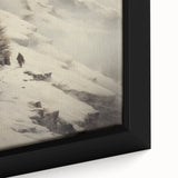 Black wall art featuring a textured winter scene with colorful accents on a framed canvas.