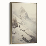 Winter landscape painting on framed canvas, featuring snowy trees in black and white, ideal for bedroom wall art.