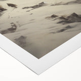 Art deco poster featuring a winter scene in muted blues and whites on rolled canvas, suitable for dining room or bathroom.