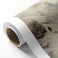 Art Deco poster of a winter scene on rolled canvas, featuring muted blue and white tones, ideal for nursery wall art.