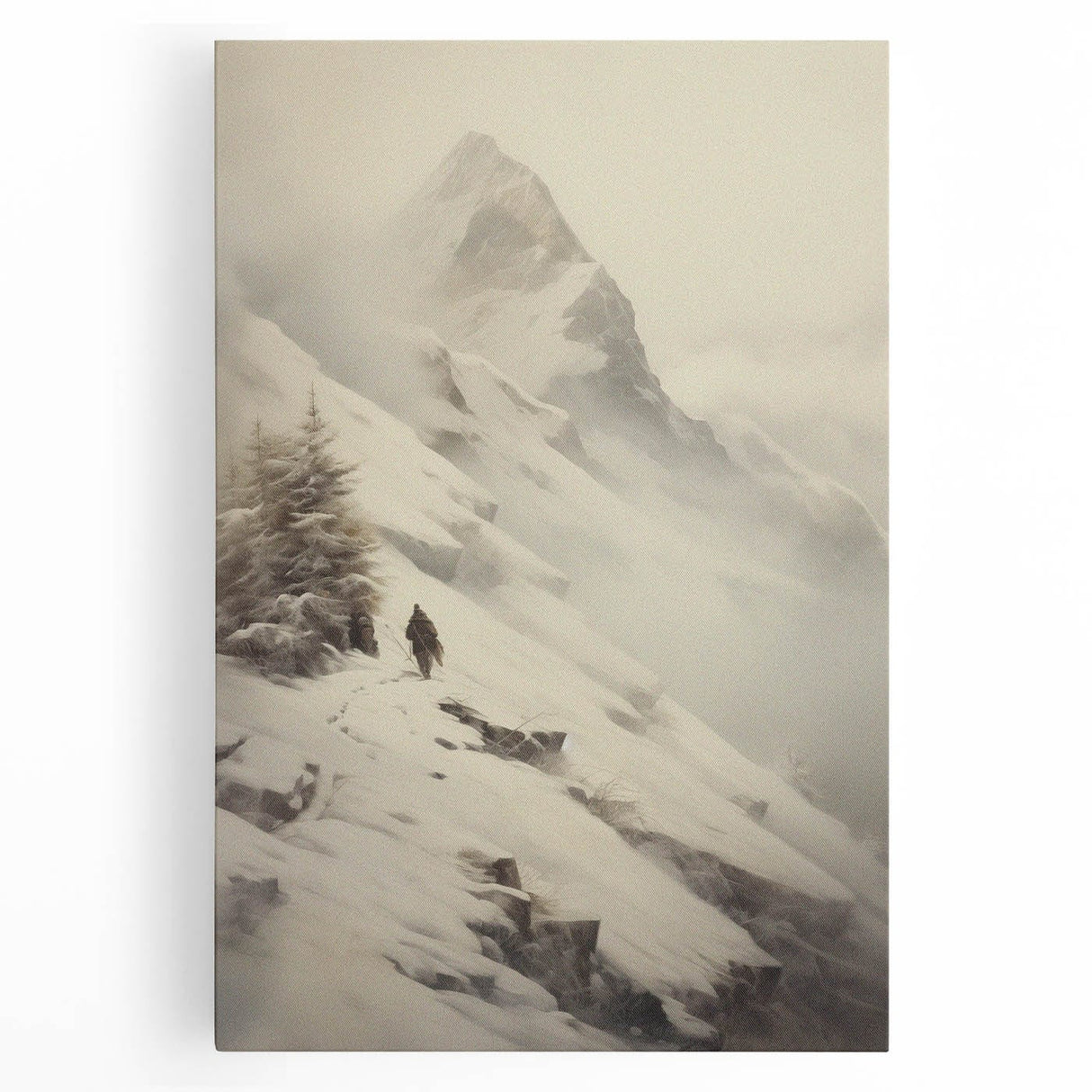 Black and white winter scene on large stretched canvas, ideal for kitchen wall art.