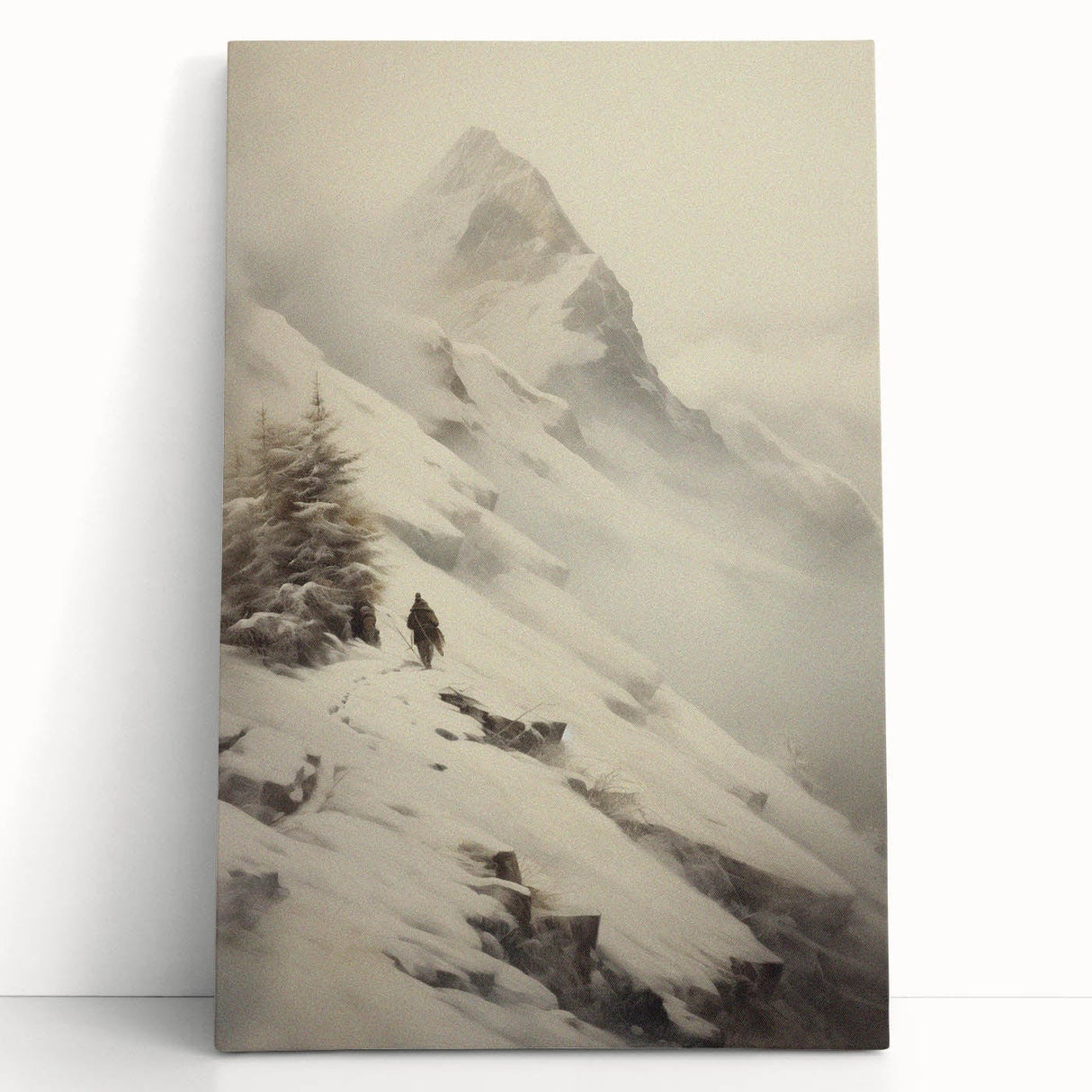 Winter tree silhouette in black and white on stretched canvas, ideal for kitchen wall art or bedroom ambiance.