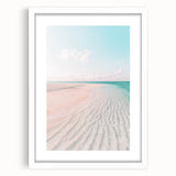 Abstract art print in vibrant orange and blue tones on a white framed canvas, ideal for dining room decor.