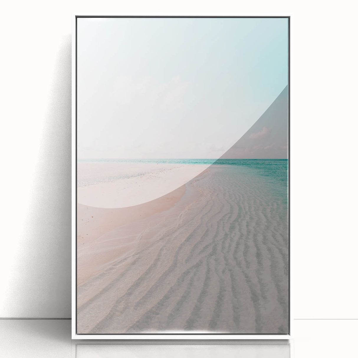 Art deco poster featuring stylized summer motifs in pastel shades on white acrylic, ideal for nursery wall art.