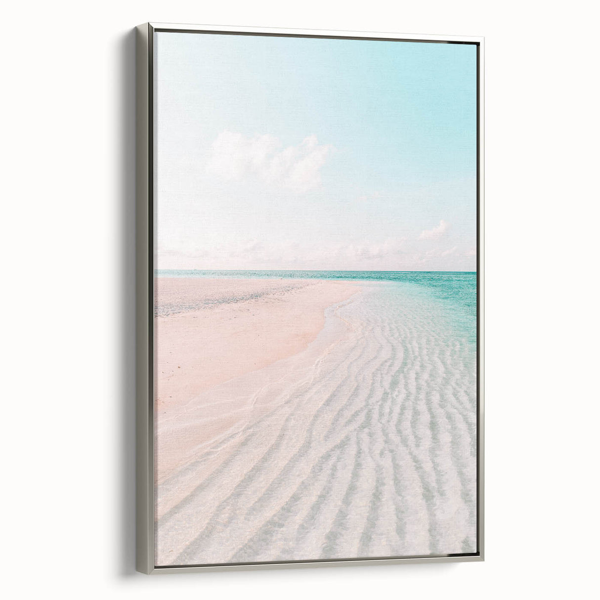 Landscape art painting of a summer scene on framed canvas, showcasing vibrant colors with a vintage poster style.
