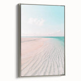 Landscape art painting of a summer scene on framed canvas, showcasing vibrant colors with a vintage poster style.