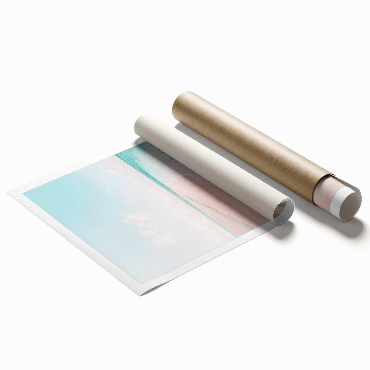 Extra large rolled print of a floral art design in soft pastel shades.