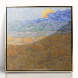 Acrylic print of Van Gogh-inspired art deco poster in gold frame, suited for modern art wall decor or a nursery.