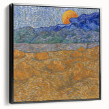 Black and white framed canvas featuring a vintage-style landscape painting, ideal for bedroom wall art.