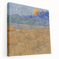 Reproduction of Van Gogh's Starry Night on large stretched canvas, featuring swirling blue and yellow tones.