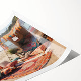 Extra large wall art featuring line art flowers in soft pastel shades on a rolled canvas.