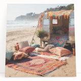 Black and white stretched canvas featuring a caravan of vintage cars, ideal for kitchen wall art or bedroom decor.