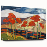 Modern Wall Art with Bold Red Flowers - Vibrant Contemporary Landscape