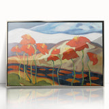 Modern Wall Art with Bold Red Flowers - Vibrant Contemporary Landscape