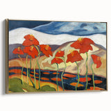 Modern Wall Art with Bold Red Flowers - Vibrant Contemporary Landscape