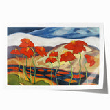 Modern Wall Art with Bold Red Flowers - Vibrant Contemporary Landscape
