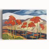 Modern Wall Art with Bold Red Flowers - Vibrant Contemporary Landscape