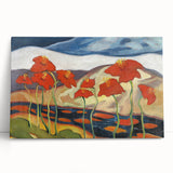 Modern Wall Art with Bold Red Flowers - Vibrant Contemporary Landscape