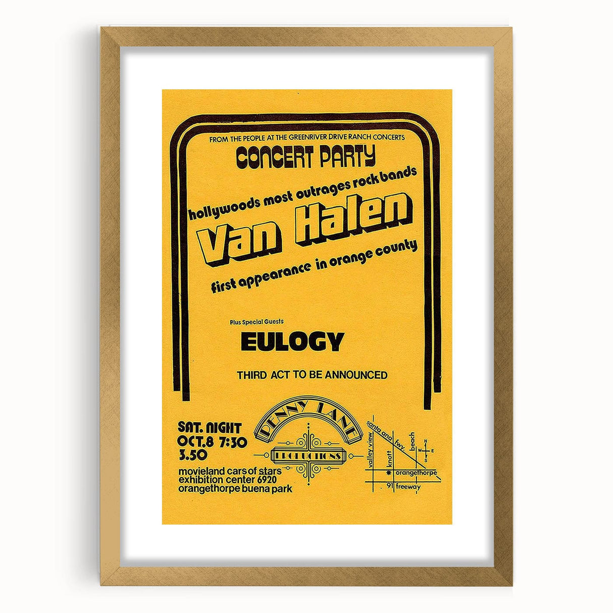 Van Halen 1974 First Orange County Appearance Poster - Retro Art