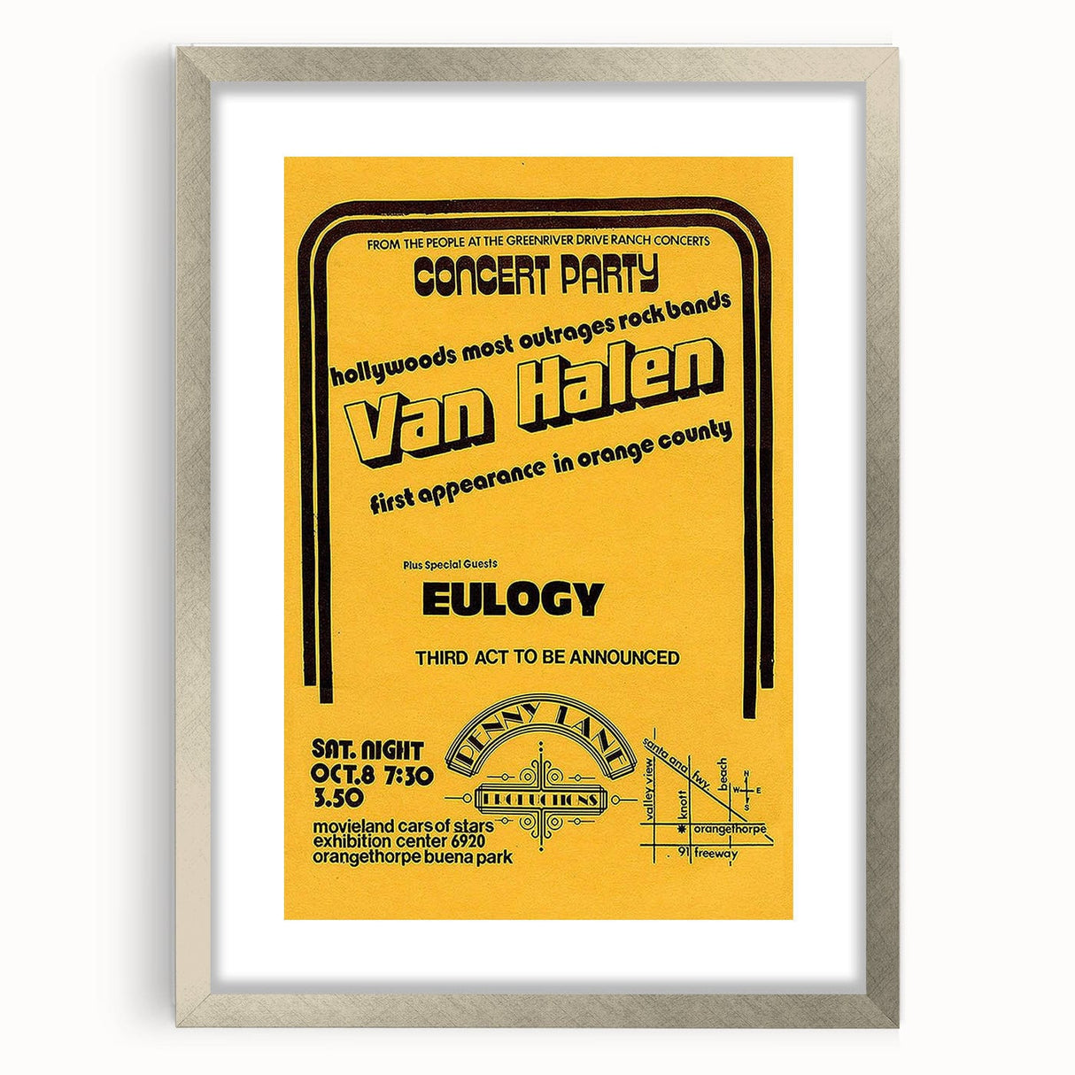 Van Halen 1974 First Orange County Appearance Poster - Retro Art