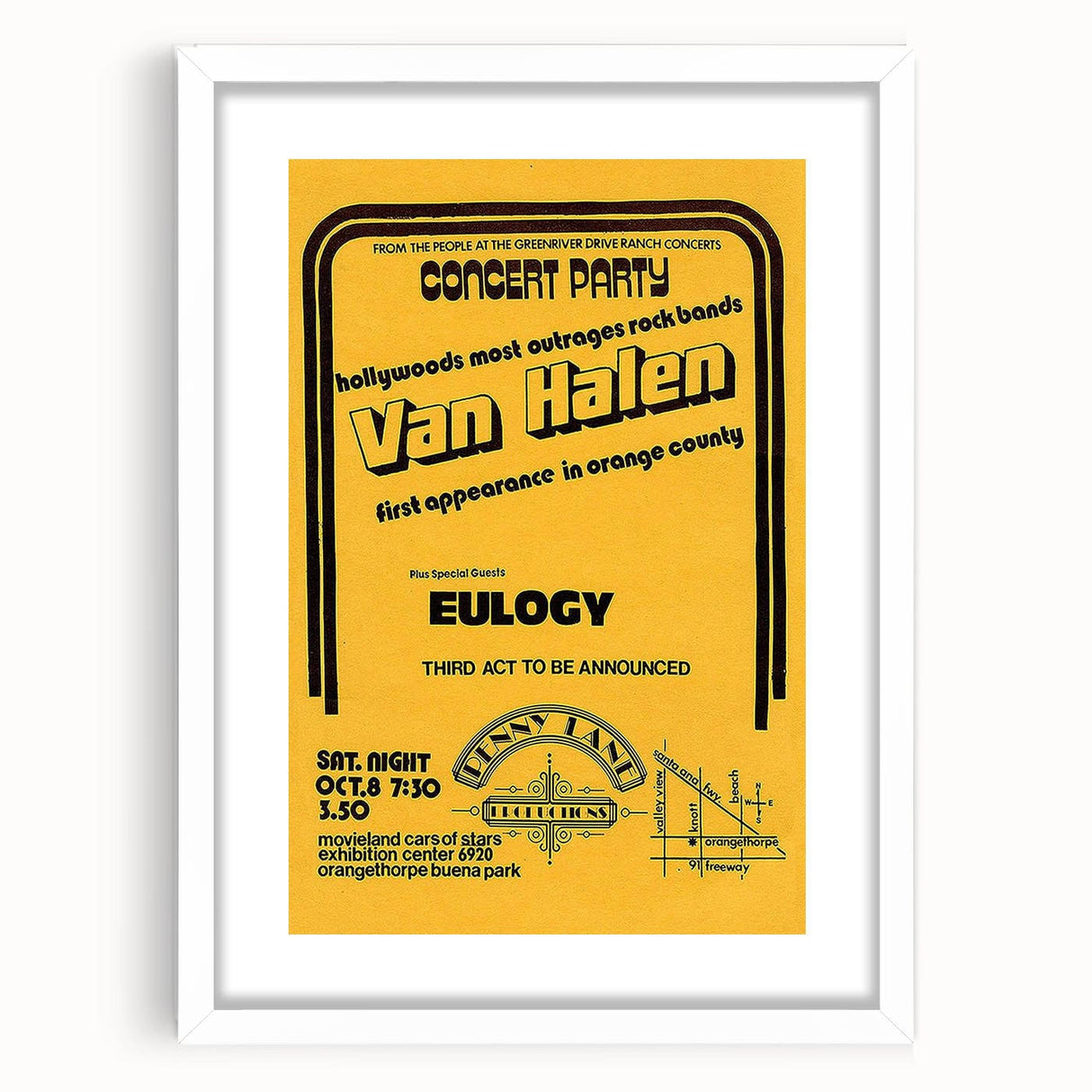 Van Halen 1974 First Orange County Appearance Poster - Retro Art