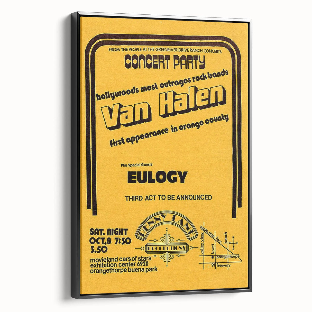 Van Halen 1974 First Orange County Appearance Poster - Retro Art